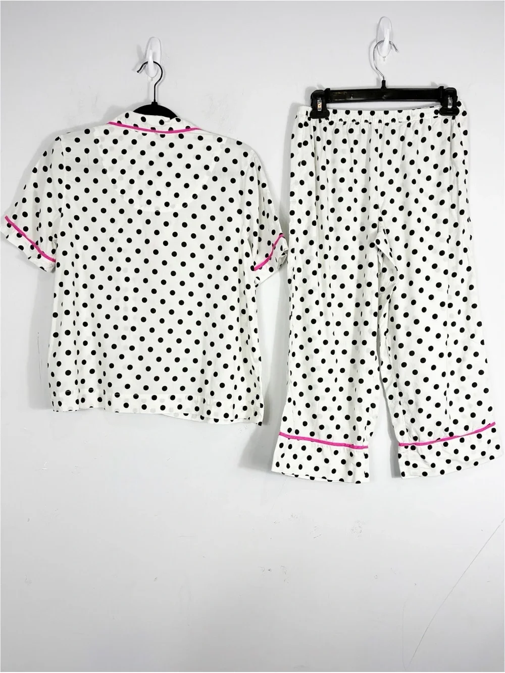 KATE SPADE Polka Dot Pajama Set White Black Pink Crop Pants Sleepwear Lounge Set